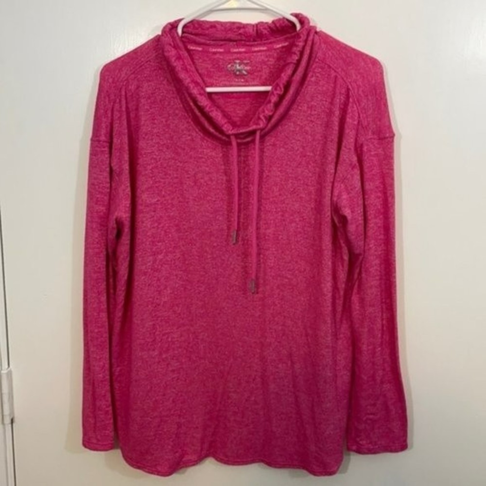 Calvin Klein Tunic Top Cowl Neck Long Sleeve Super Soft Heathered Pink Small